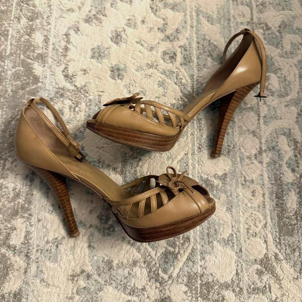 Gabriella Rocha  beige platform heels ankle strap